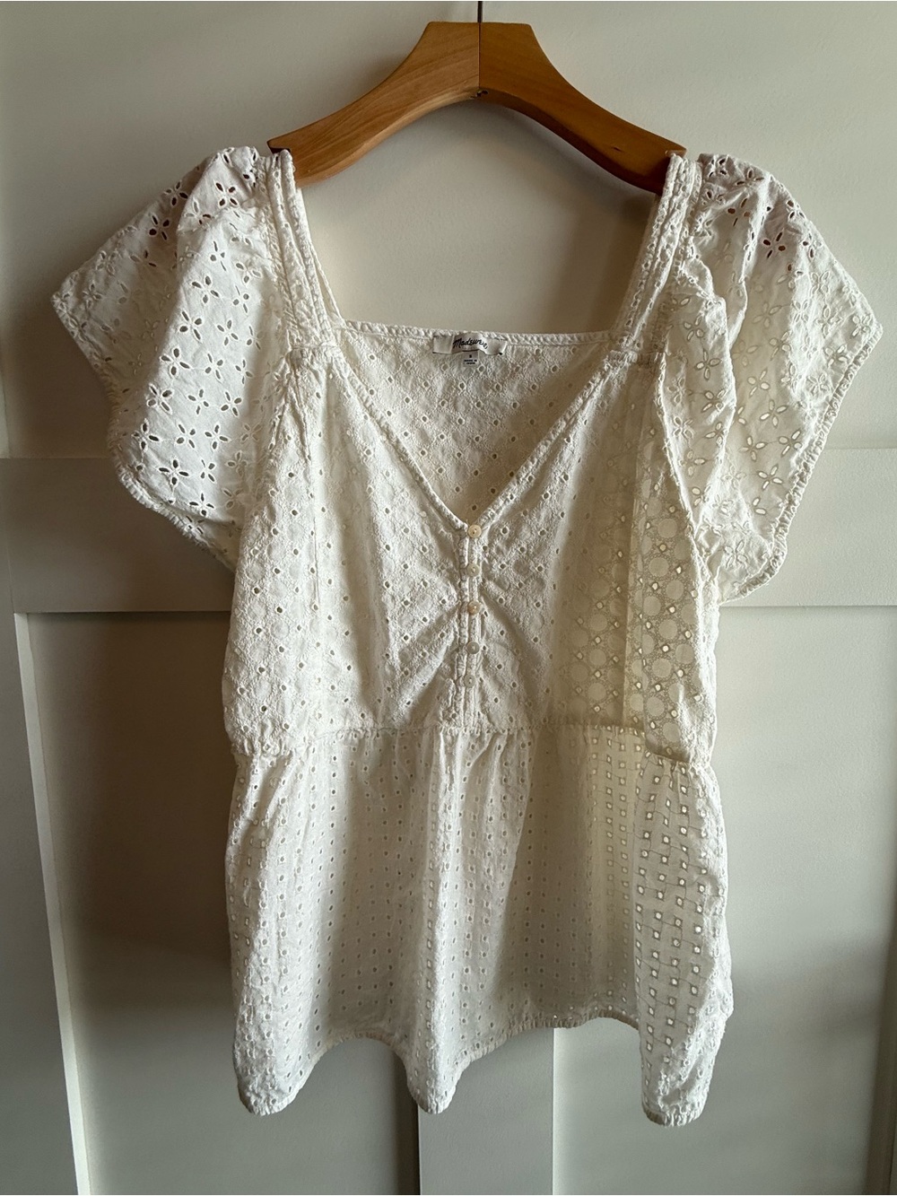 Madewell White Eyelet Square-Neck Peasant Blouse